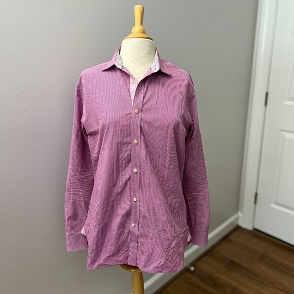 Ted Baker Pink Check Endurance Flip Cuff Button Down Shirt Mens 16.5 34/35 - Picture 9 of 11
